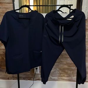 Figs scrub set high waisted jogger navy